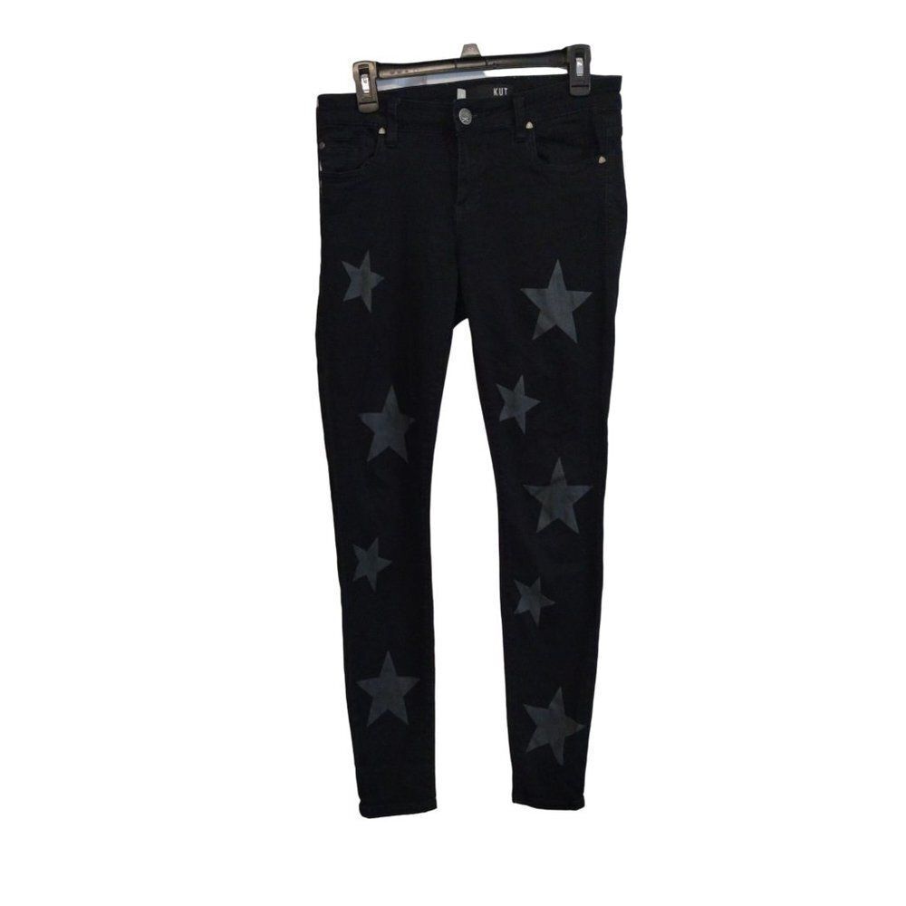 Kut from the Kloth Jeans 6 Black Gray Star Print Mia Toothpick Skinny Stretch